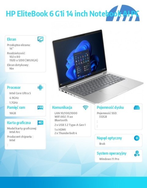 HP Inc. Laptop EliteBook 6i U5-225H 512GB/16GB/W11P/14.0 C51N6ET