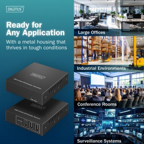 Digitus Przedłużacz (extender) po skrętce kat.6A USB 3.1 Gen1 do 100m, 3x USB-A, 1x USB-C do 5 Gbps, 1x RJ45 (Gigabit Ethernet) - zesta