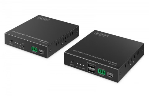 Digitus Przedłużacz (extender) światłowodowy HDMI 4K/60Hz z KVM USB 1.1 przez IP 1G lub do 40km/300m, max. 253 odbiorniki, HDMI Loop-Out