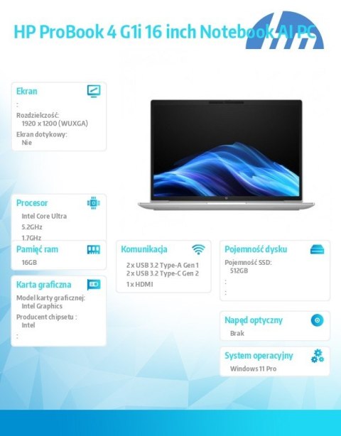 HP Inc. Laptop ProBook 4 G1i U7-255U 512GB/16GB/W11P/16.0 C51MNET