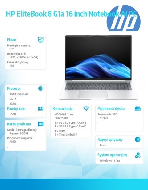 HP Inc. Laptop EliteBook 8 G1a RAIP350 512GB/16GB/W11P/16.0 C51G5ET