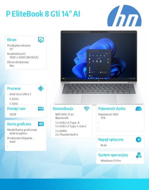 HP Inc. Laptop EliteBook 8 G1i U7-255U 1TB/32/W11P/14 C51GCET