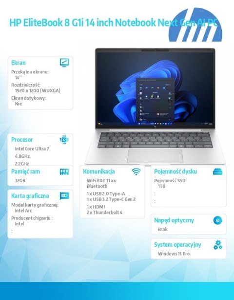 HP Inc. Laptop EliteBook 8 G1i U7-258V 1TB/32GB/W11P/14.0 C51G2ET