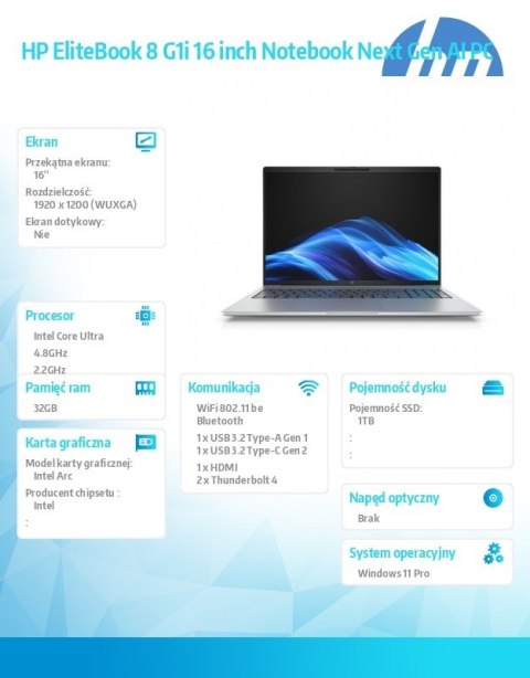 HP Inc. Laptop EliteBook 8 G1i U7-258V 1TB/32GB/W11P/16.0 C51G3ET
