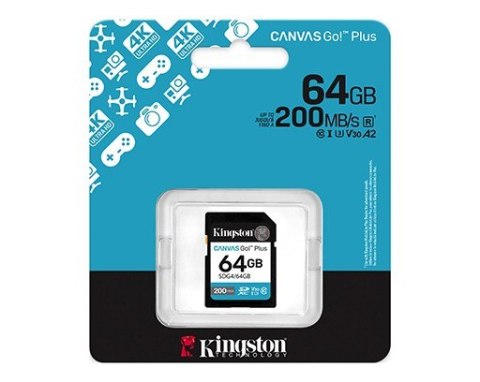 Kingston Karta pamięci SD 64GB Canvas Go Plus 200/100 MB/s C10 U3 V30