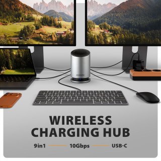 AXAGON HMC-WL9 Wieloportowy hub USB 9in1, 10Gbps, 3xUSB-A, 1xUSB-C, DP 8K/60Hz, HDMI 4K/60Hz, PD 100W, GLAN, 100cm USB-C kabel, wireles