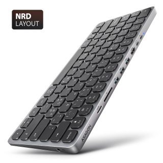 AXAGON Klawiatura HMC-KB-NRD USB-C 5Gbps z wieloportowy hub 9in1, SD/microSD, 3x USB-A, HDMI 4K/60Hz, PD 100W, Audio, Nordic layout, 60