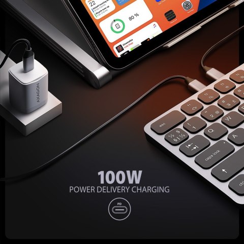 AXAGON Klawiatura HMC-KB-NRD USB-C 5Gbps z wieloportowy hub 9in1, SD/microSD, 3x USB-A, HDMI 4K/60Hz, PD 100W, Audio, Nordic layout, 60