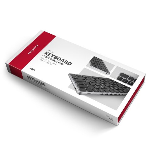 AXAGON Klawiatura HMC-KB-NRD USB-C 5Gbps z wieloportowy hub 9in1, SD/microSD, 3x USB-A, HDMI 4K/60Hz, PD 100W, Audio, Nordic layout, 60