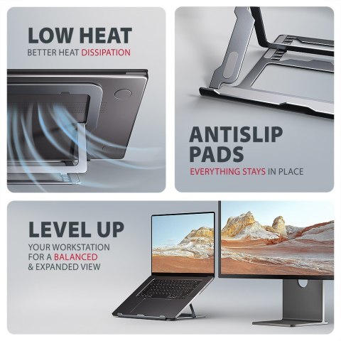 AXAGON STND-LAG Podstawa do laptopów aluminiowa 10-17,3 cala 8 regulowanych pozycji, Szara