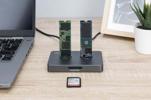 Digitus Stacja dokująca dysków | USB-C 3.2 Gen2 10Gbps | SSD M.2 NVMe + SATA (max. 2x 4TB) | Czytnik kart SD-Express 7.1 (max. 2TB) | Cz