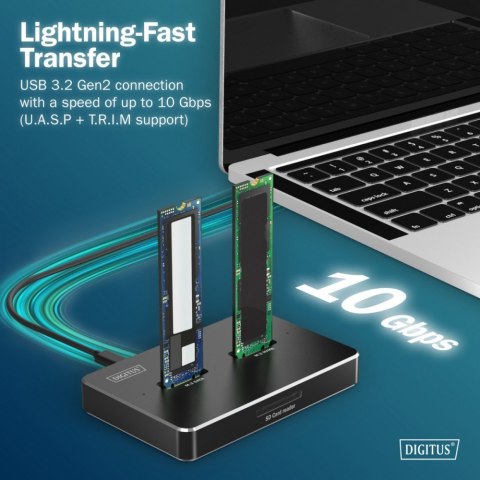 Digitus Stacja dokująca dysków | USB-C 3.2 Gen2 10Gbps | SSD M.2 NVMe + SATA (max. 2x 4TB) | Czytnik kart SD-Express 7.1 (max. 2TB) | Cz