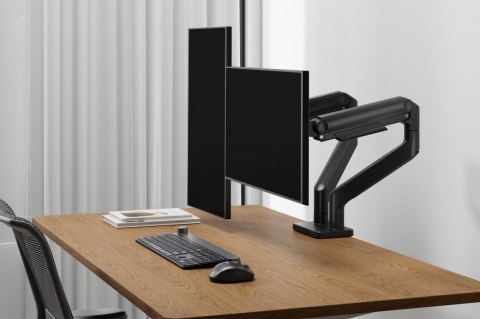 Digitus Uchwyt biurkowy podwójny z zaciskiem i sprężyną mechaniczną 2x LCD max. 45" 2x 20kg, VESA: 75x75, 100x100