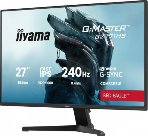 IIYAMA Monitor 27 cali G2771HS-B1 0.4ms,Fast IPS,DP,2xHDMI,240Hz,350cd, Adaptive G-SYNC - 1920 x 1080 @48-240Hz DisplayPort Only