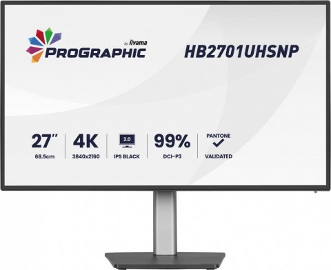 IIYAMA Monitor 27 cali ProGraphic HB2701UHSNP-B1 4K,IPS BLACK 2.0,450cd,VESA USB-c dock(PD:96W),HDMI,DP,DAISY/CHAIN,4xUSB,RJ45,3000:1,s