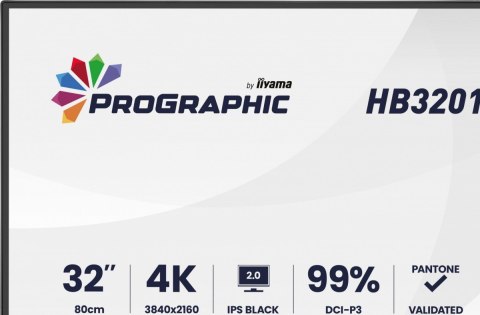 IIYAMA Monitor 31.5 cala ProGraphic HB3201UHSNP-B1 4K,IPS BLACK 2.0,450cd,VESA USB-c dock(PD:96W),HDMI,DP,DAISY/CHAIN,4xUSB,RJ45,3000:1